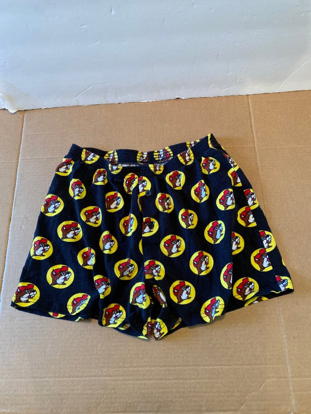 Buc-ees Lounge Sleep Wear Shorts Mens M Black Beaver All Over Print Boxer Style